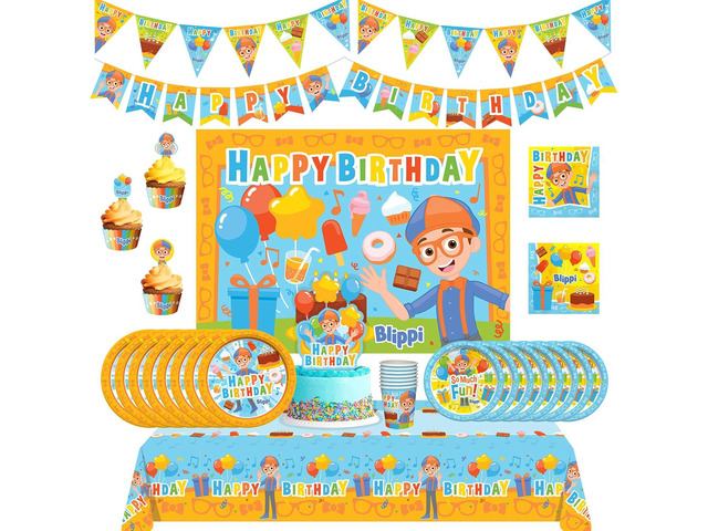 Treasures Gifted Officially Licensed Blippi Birthday Party Supplies - Serves 24 Guests - Ultimate Set Blippi Party Supplies - Blippi Birthday...
