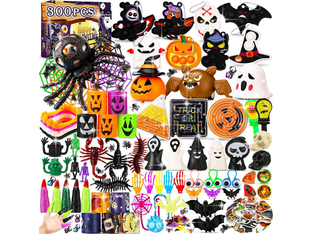 300PCS Halloween Party Favors for Kids, Trick or Treat Gifts Goodie Bag Fillers, Halloween Bulk Fidget Toys Party Supplies for School Classroom...
