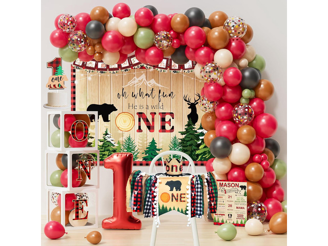 YJDFWAUT Lumberjack First Birthday Decorations, Lumberjack 1st Birthday Party Supplies, Buffalo Plaid Monthly Photo Banner Highchair Banner First...