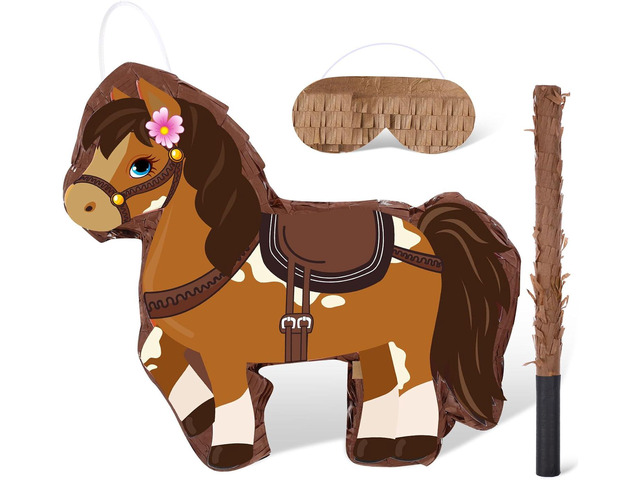 Horse PiÃ±ata Brown Horse Birthday Party Decorations Cowgirl PiÃ±ata with Bat Stick Blindfold Mask Western Party Game Supplies for Cowgirl Birthday...