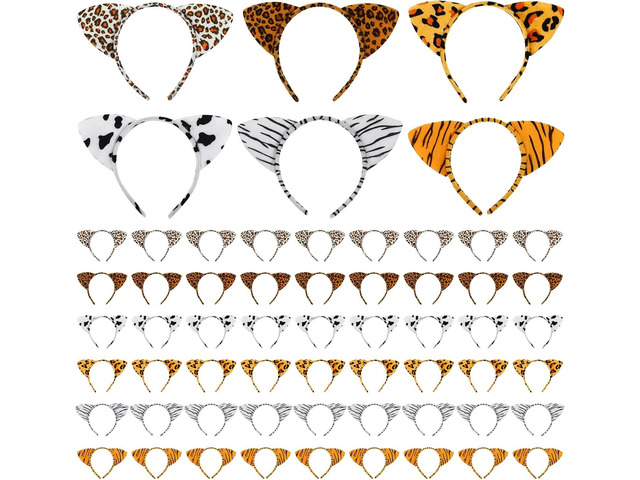 Kigeli 30 Pcs Jungle Animal Safari Ears Headbands for Hair Hoops One Birthday Easter Costumes Dress-up Party Favors Supplies(Jungle Animal)