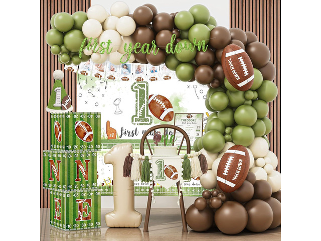 HYCSANBAO Football 1st Birthday Party Decorations1st Year Down Birthday DecorationsFirst Year Down Football Birthday Decorations Party Supplies