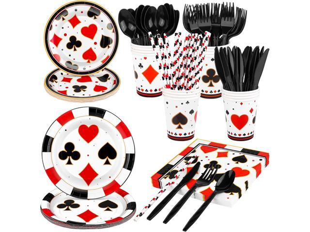 durony 147 Pieces Casino Theme Party Supplies Tableware Set, Includes Plates, Napkins, Cups, Staws, and Cutlery for Las Vegas Game Night Poker...