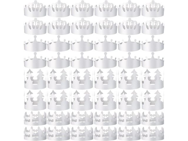 Thenshop 120 Pcs White DIY Paper Crowns for Kids to Decorate Blank Birthday Party Decoration Crowns for Kids Princess Queen(Stylish Style)