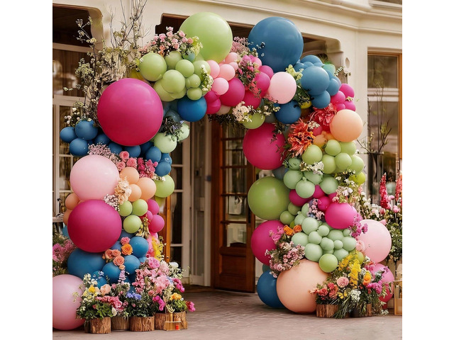 Hot Pink Green Blue Balloon Arch Kit Double Stuffed Dark Pink Olive Green Denim Blue Light Orange Magenta Peach Balloon Garland for Birthday Baby...