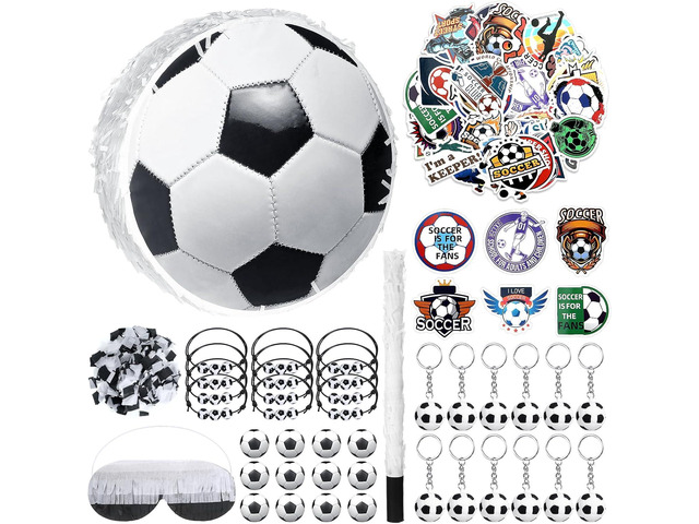 Ecation 1 Ball Piñata Set with Blindfold, Baton and Paper Scrap, Stickers, Keychains, Bracelets, Mini Balls for Birthday Decoration Sport Themed...