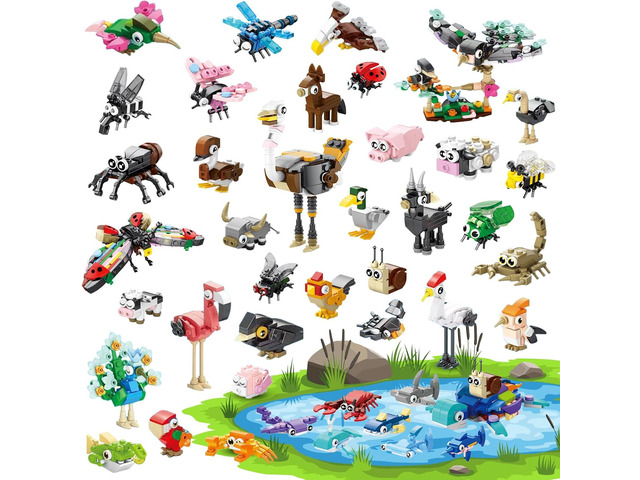 40 Packs Party Favors for Kids 999+ PCS Animal Building Blocks, 4 Themes: Ocean Birds Insects Farm DIY Toys for Boys Girls Ages 6-12, Goodie Bag...