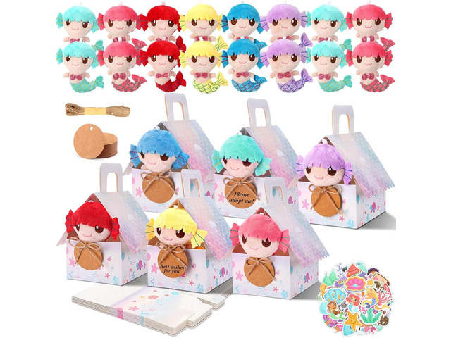Spakon 76 Pcs Adopt a Mermaid Pet Party Favors Mini Mermaid Plush Toy Assortment with Gift Box House Small Animal Plush Animal Stickers for Kids...