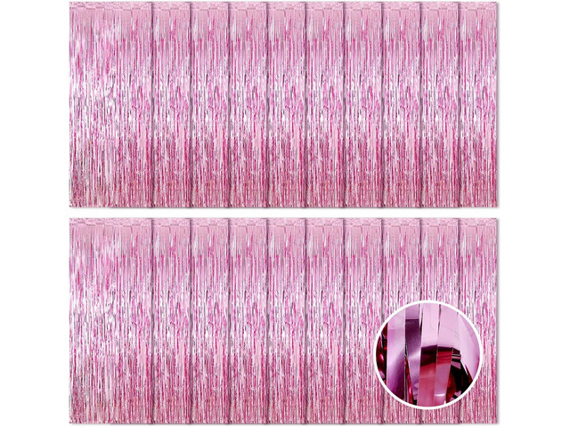 20 Pack Pink Foil Fringe Backdrop Curtains 3.2ft x 8.2ft Metallic Tinsel Foil for Birthday Party Decorations Photo Booth