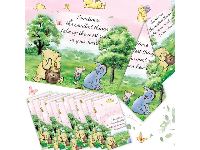 12PCS Pink Winnie Tablecloth Baby Shower Decorations Bear Table Cover Watercolor Plastic Disposable Thickened Tablecloth Oh Baby Gender Reveal...