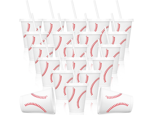 Domensi 20 Pieces Plastic Baseball Cups Reusable Cute Party Plastic Cups 16 oz Sports Party Gifts for Baseball Game Sport Theme Decoration Birthday...