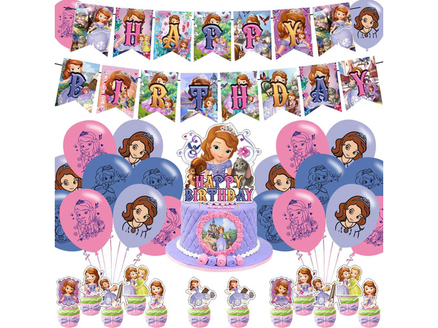 Princess Birthday Party Decoration, Princess Include Princess Theme Birthday Banner, Cake Topper, Latex Balloons for Fans Birthday Party Supplies