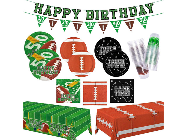 Football Birthday Party Decorations Kit for 24: Football Party Supplies Set with Plates, Dessert Plates, Napkins, Cups, Banner & Touchdown...