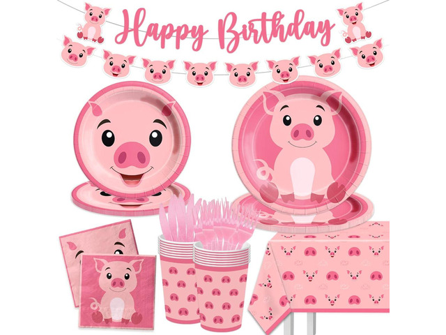 Pig Birthday Decorations-143Pcs Farm Animal Pig Tableware Set Pink Pig Theme Plates and Napkins Set,Pig Birthday Party Supplies for 20 Guests