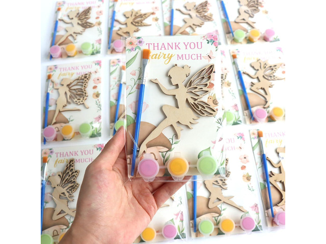 BOIKOKY 12 Pack Pre-Packaged Fairy Party Favors, Paint Your Own Wooden Arts and Crafts, Fairy First Birthday Decorations, Princess Tea Party...