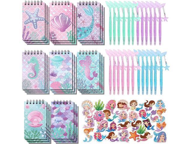 LiYiQ 148 Pcs Mermaid Stationery Gifts Return Gifts Bulk Mini Notebooks Pens Stickers Set for Mermaid Themed Birthday Supplies Classroom Reward...