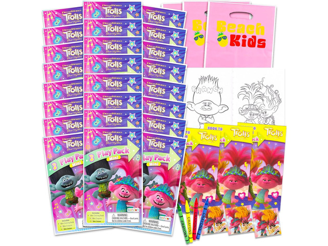 Dreamworks Trolls Mini Party Favors Set for Kids - Bundle with 24 Mini Trolls Grab n Go Play Packs with Coloring Pages and More (Trolls Birthday...
