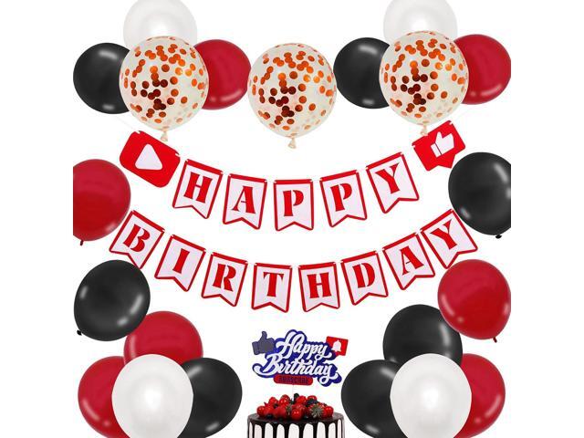 YouTube Themed Party Supplies, YouTube Inspired Birthday Banner Social Media Cake Topper for Subscribe Play Video Theme Birthday Party Decorations