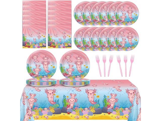 chiazllta 20 Guests Pink Cartoon Axolotl Birthday Party Supplies Reptile Animals Party Tableware Set Girl Axolotl Party Decor Favors Disposable...