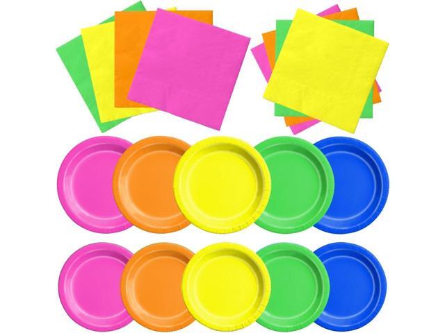 CMUSKO Glow in the Dark Party Supplies - 60Pcs Neon Party Plates & Napkins Set 80s Neon Let's Glow Themed Tableware for Birthday