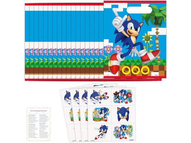 Unique Sonic Party Bags and Tattoos for 24 - Sonic Birthday Party Decorations - Goodie Bags, Tattoos, Checklist - Officially Licensed