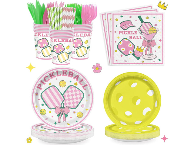 168PCS Pickleball Party Supplies for Girls Player Themed Sports Birthday Party Decorations Pink Coquette Preppy Pickleball Party Plates Napkins...