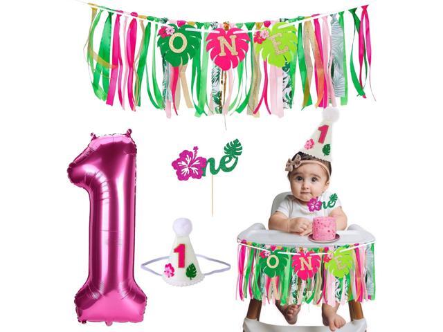 Hawaiian Aloha High Chair Banner for 1st Birthday Party Decoration Tropical Hawaiian Luau One High Chair Tassel Garland Banner for Girls Baby...