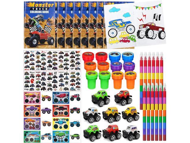 Cinrobiye 72 Pcs Monster Truck Party Favors Bulk, Truck Racing Coloring Books with Crayons Stickers Stampers Goodie Bag Fillers Race Car Theme...
