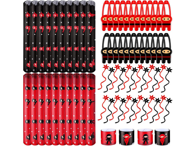 Jiuguva 72 Pcs Ninja Party Favors Karate Birthday Party Supplies Include 24 Warrior Slap Bracelets 24 Stretchy Flying Ninjas and 24 Stars...