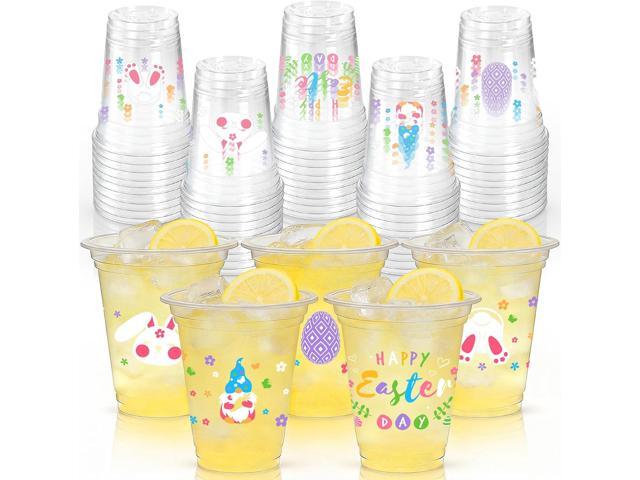 GuassLee Easter Party Cups - 50pcs 12oz Easter Bunny Clear Plastic Disposable Cups Set for Kids Adults Drink Snacks Party Favors Supplies