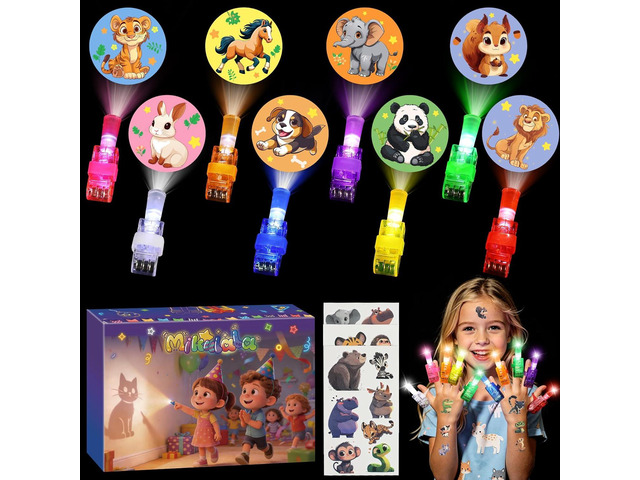 50 Pack Animal Party Favors, 40 Pcs Animal LED Finger Lights & 10 Pcs Temporary Tattoos, Birthday Gifts Goodie Bag Stuffers, Glow in The Dark Toys...