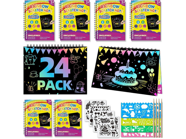 HXDOGSP Scratch Art for Kids: 24 Pack Rainbow Scratch Paper Party Favors - Art Crafts Notebook Suitable for Birthday Gifts/School Crafts...