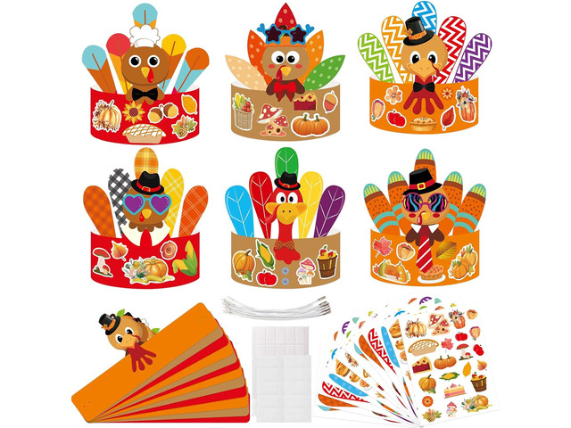 ceiba tree DIY Fall Thanksgiving Turkey Crowns Crafts Activities for Kids Headbands Hats Craft Kits 12 PCS Party Decoration Supplies School Holiday