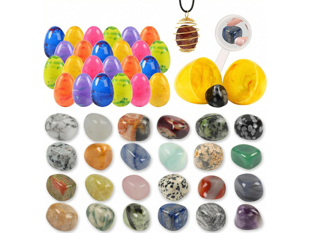 24 Pack Gem Filled Prefilled Easter Eggs, Gemstones Party Favors for Kids Prize Box Birthday Party Supplies, Easter Basket Stuffers, Easter...