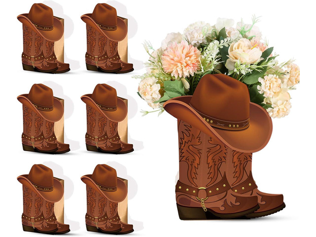 Domensi 8 set Western Cowboy Boots Flower Boxes Centerpiece Boot Shape Box Decorations Western Theme Party Boot Gift for Cowboy Cowgirl Birthday...