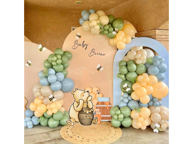 Classic Winnie Cutouts and Green Balloons Arch Kit Set Pastel Balloons for Pooh Baby Shower Decorations Birthday Party Supplies