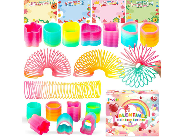 Thuodo 32 Pack Valentines Cards for Kids Classroom with Rainbow Coil Spring Stress Relieve Anxiety Toys, Valentines Day Gifts For Kids Boys Girls...