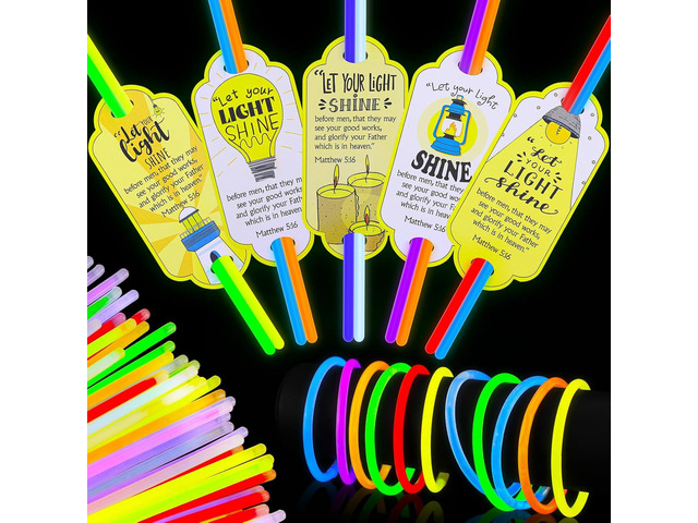 MiniInflat 50 Sets VBS 2026 Christian Let Your Light Shine Gift for Kids Include 50 Religious Bible Mattehew 5:16 Gift Tags 100 Glow in the Dark...