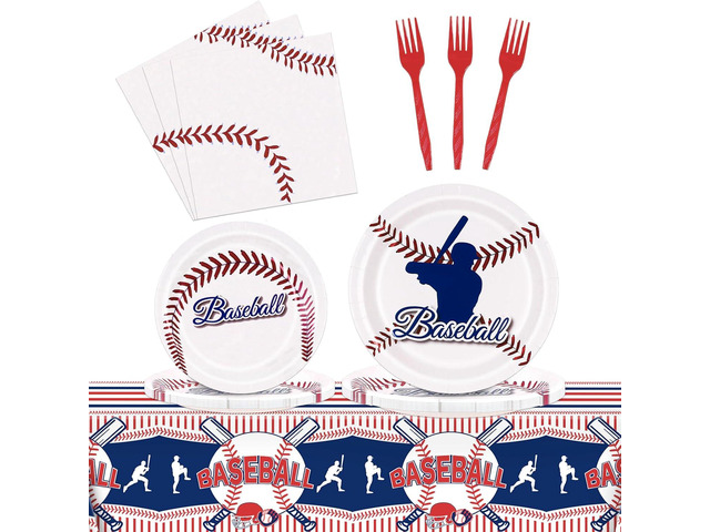 Baseball Party Decorations, Baseball Birthday Decorations Supplies Include Baseball Tablecloth Paper, Plates, Napkins, Forks, Baseball Party...
