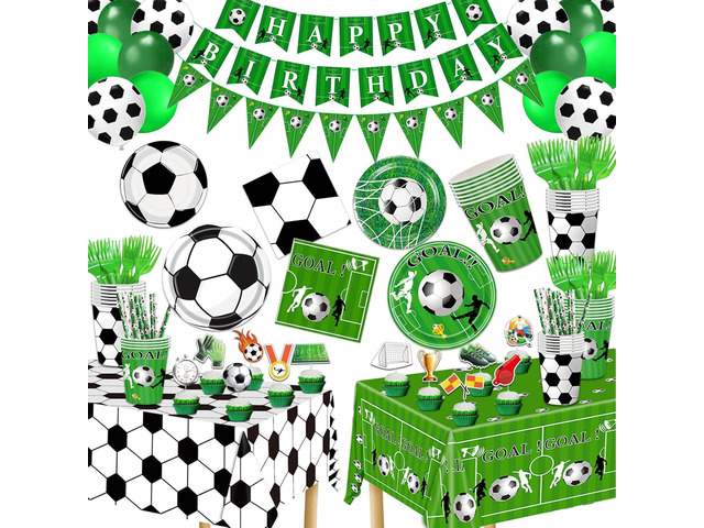 172 Pcs Soccer Party Plates Tableware Set Serves 24 Soccer Party Decorations Supplies Includes Plates Napkins Banner Cups Tablecloth for Soccer...