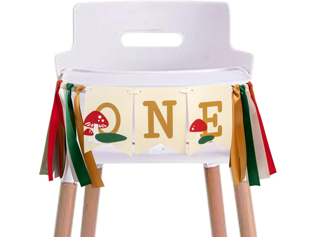 Mushroom First Birthday High Chair Banner - Forest Mushroom Theme 1st Birthday Party Decoration Highchair Banner, Wild Mushrooms Birthday Party...