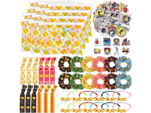 98 Pcs Softball Include Softball Goodie Makeup Bags Bracelet Hair Bands Hair Ties Sticker for Sports Team Gifts Birthday Decoration Party...