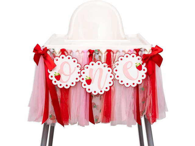 Strawberry One Highchair Banner - Berry First Birthday High Chair Banner, Berry Sweet One Birthday Decorations for Party, Anniversary, Cake Smash,...