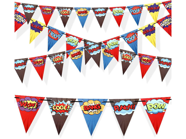 Breling 4 Pcs Hero Birthday Party Banner Decorations Hero Paper Pennant Banner Garland Decor for Kids Boys Birthday Party Supplies Baby Shower Wall...
