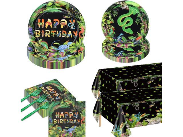 162Pcs Reptile Party Decorations Plates - Including Reptile Birthday Decorations Plates Napkins Wildlife Tablecloth for Jungle Safari Lizard Swamp...