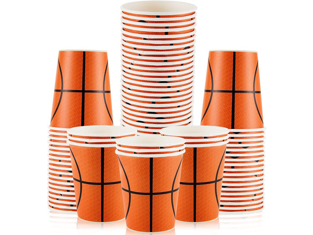 Cunhill 36 Pcs 9 oz Basketball Party Paper Cups Party Supplies Disposable Paper Drinking Cups for Birthday Decorations Sport Picnics