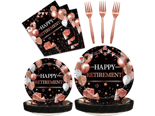 Kepeel 96 Pcs Retirement Party Plates and Napkins Set, Rose Gold Happy Retirement Party Supplies Decorations for Women Going Away Party Disposable...