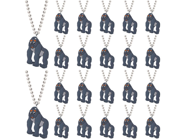 24 Pack Gorilla Necklace Party Favors for Safari Jungle Baby Shower, Birthday Party Goodie Bag Fillers, School Carnival Rewards, Photography Props,...