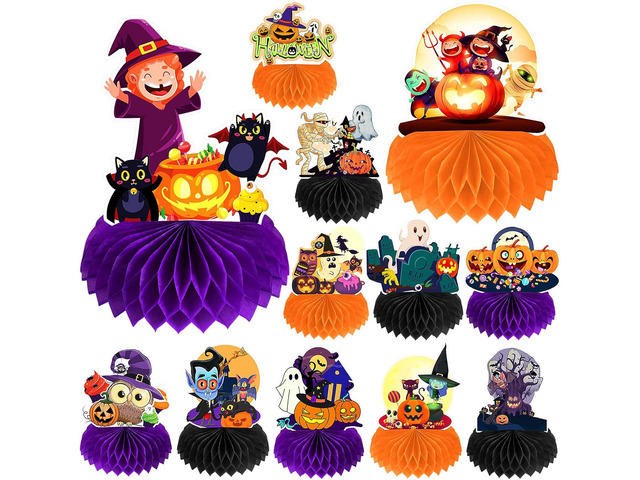 12 Pack Halloween Honeycomb Centerpieces Table Decorations,Pumpkin Ghost Witch Cat Tombstone and More Halloween Elements for Halloween Party Favors...