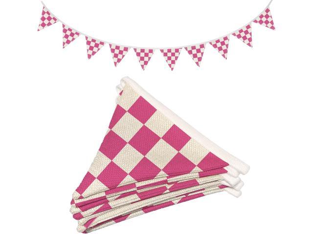 Girls Room Decor Hot Pink Checkered Fabric Garland Triangle Banners,Toddler Girl Playroom Nursery Bedroom Wall Decor, Race Car Party Supplies for...